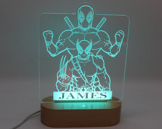 Dead Pool and Wolverine Night Light Personalised